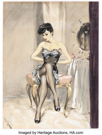 The Sketch "Just Dandy" Glamour Girl Pin-Up Painting Illustration Original Art (1945).