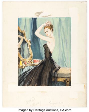 Turquoise Silk Painting Original Art (1949).