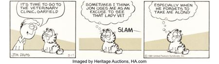 Jim Davis Garfield Daily Comic Strip Original Art dated 3-17-81 (United Feature Syndicate, 1981)....