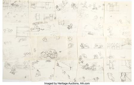 Triplet Trouble Tom and Jerry with Fluff, Muff, Puff, and Housekeeper Storyboard/Layout Drawing Sequence of 118 Attrib... (Total: 118 )