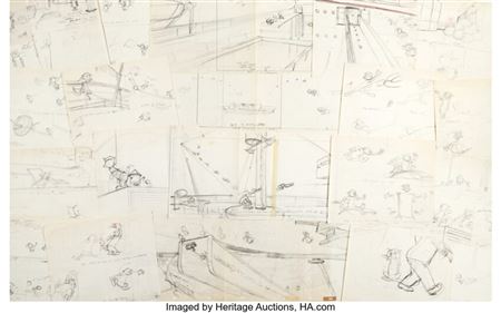 Cruise Cat Tom and Jerry with Ship Captain and Seagulls Storyboard/Layout Drawing Sequence of 126 Attributed to Joe Ba... (Total: 126 )