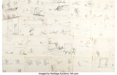 Pecos Pest Tom and Jerry with Uncle Pecos Storyboard/Layout Drawing Sequence of 59 Attributed to Joe Barbera and Chara... (Total: 61 )