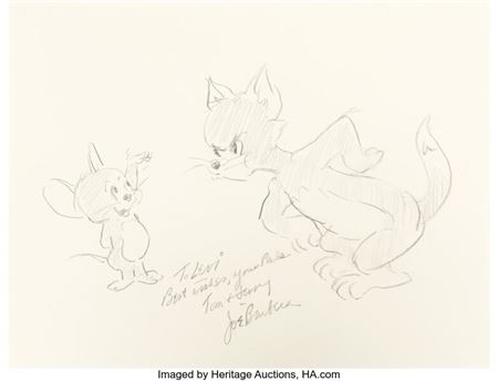 Joe Barbera - Tom and Jerry 17.5" x 13.5" Oversized Original Graphite Illustration with Signature (c. 1980s - 90s)...