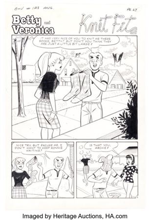 Dan DeCarlo and Rudy Lapick Archie's Girls Betty and Veronica #128 "Knit Fit" Complete 5-Page Story Original Art (... (Total: 5 Original Art)