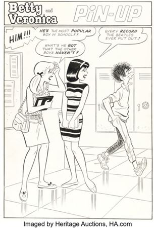 Dan DeCarlo and Rudy Lapick Archie's Girls Betty and Veronica #128 Pin-Up Illustration Original Art (Archie, 1966)...