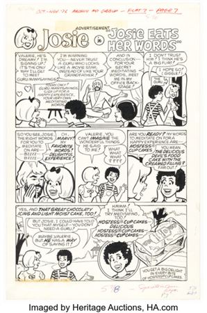 Dan DeCarlo and Jim DeCarlo (attributed) - Josie Hostess Cupcakes 1-Page Ad "Josie Eats Her Words" Original Art (Archie, 1976)...