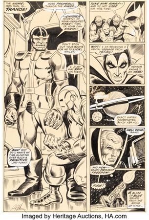 Jim Starlin and Mike Esposito Iron Man #55 Thanos First Full Appearance Story Page 14 Original Art (Marvel, 1973) by Jim Starlin - Auction record, sale price, and art valuation. Compare with similar artists and explore comparable artworks.