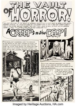 George Evans Haunt of Fear #16 "A Creep in the Deep!" Complete 7-Page Story Original Art (EC, 1952).... (Total: 7 Original Art) by George R Evans - Auction record, sale price, and art valuation. Compare with similar artists and explore comparable artworks.