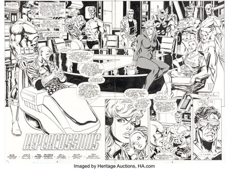 Steve Epting and Tom Palmer The Avengers #350 Full Team and X-Men Double Splash Pages 4-5 Original Art (Marvel, 19... (Total: 2 Original Art) by Steve Epting - Auction record, sale price, and art valuation. Compare with similar artists and explore comparable artworks.