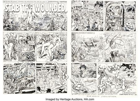 Spain Rodriguez, S. Clay Wilson, Paul Mavrides, and Victor Moscoso Zap Comix #16 "Stab the Wounded" Complete 2-Pag... (Total: 2 Original Art)