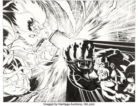 Ed McGuinness and Mark Farmer Hulk #22 "Hulked-Out" Thor Double Splash Pages 2-3 and Second Print Cover Original Art by Ed McGuinness - Auction record, sale price, and art valuation. Compare with similar artists and explore comparable artworks.
