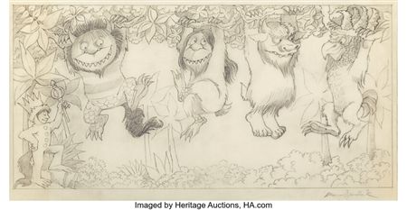 Preliminary Drawing for Max with Four Wild Things Hanging from Tree Branches