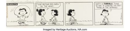 Peanuts Lucy and Violet Signed Daily Comic Strip Original Art dated 5/24/1967