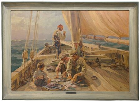 Italian Impressionist Dopo La Pesca Chioggia Venetian Italy Genre
