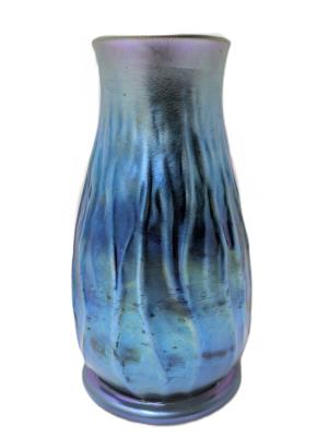 Favrile Turquoise Blue Ribbed Art Nouveau B526 Glass Bud Vase Iridescent