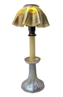 Tiffany L.C.T. Louis Comfort Tiffany Twilight Favrile Oil Lamp 4987 5-227 Art Nouveau Iridescent Art Glass Silver Mounted