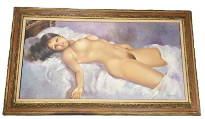Large Peaceful Nude Brown Hair Sleepy
