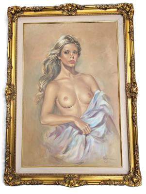 Glamorous Female Nude Blonde Earring Adorned