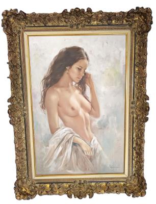Portrait Female Nude Brunette Hair Standing Playboy