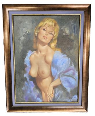 Hollywood Style Blonde with Blue Shawl Boa