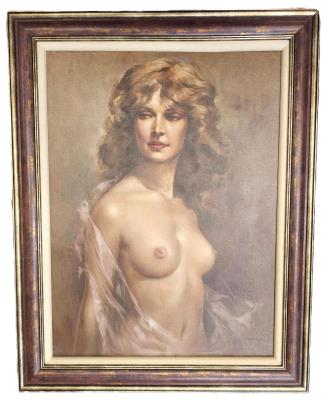 Partial Nude Blonde Curly Pink Negligee