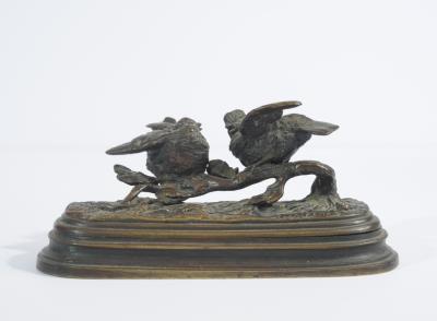 Bronze table box with two birds perched on a branch