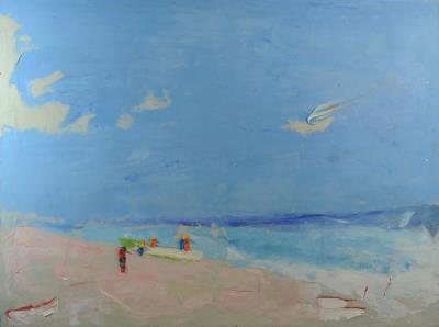 Beach scene with impastoed figures