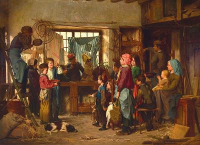 Children in a Workshop (on the workbench a boy shows off a dog in disguise)