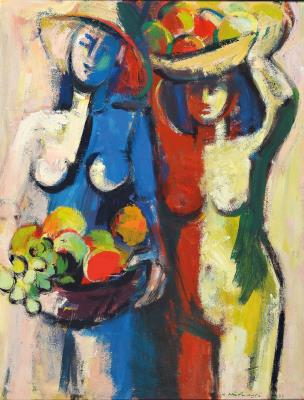 Two Girls with Fruit by Karl Hufnagel - Auction record, sale price, and art valuation. Compare with similar artists and explore comparable artworks.