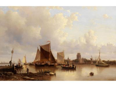 BUSTLING ACTIVITY ON A RIVER OFF DORDRECHT