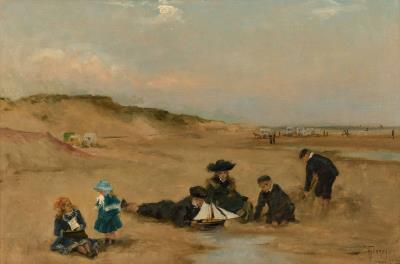 Children playing on the beach at low tide