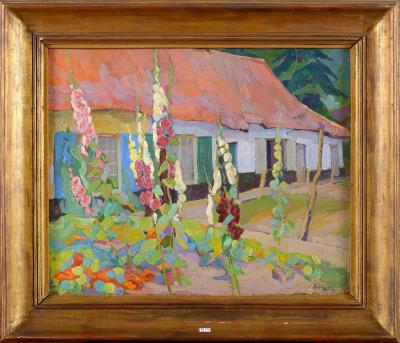 Roses trémières devant la fermette by August De Roisin - Auction record, sale price, and art valuation. Compare with similar artists and explore comparable artworks.