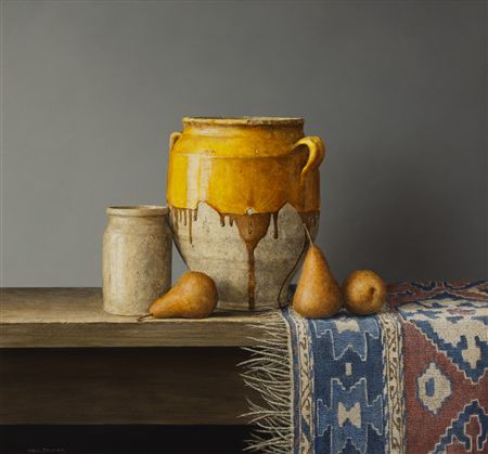 Pears Confit Pot and Rug by Neil Driver - Auction record, sale price, and art valuation. Compare with similar artists and explore comparable artworks.
