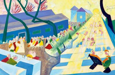 Cubo-Futurist Composition (Figures, Railway Bridge, Dynamic Forms) by Hugo Scheiber - Auction record, sale price, and art valuation. Compare with similar artists and explore comparable artworks.