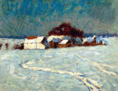 Sunny Winter Landscape with Houses