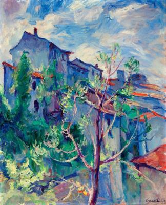 Mediterranean Houses (Blue Clouds) by Elemer Vass - Auction record, sale price, and art valuation. Compare with similar artists and explore comparable artworks.