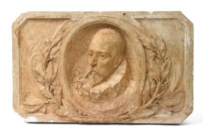 Panel with portrait of Miguel Cervantes as a medallion