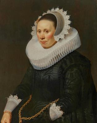 Portrait of a lady in a black dress with a white collar