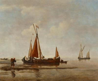 Fishing boat in calm waters off a coast