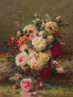 Bouquet of roses in the countryside