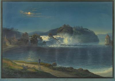 Der Rheinfall bey Schaffhausen bei Mondschein