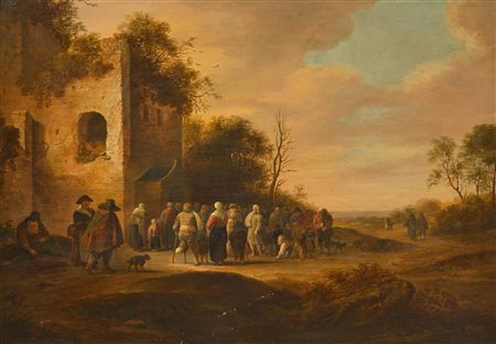 Villagers before a church. 1644