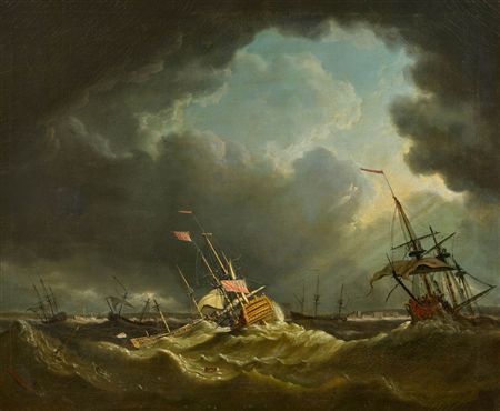 Seascape with a ship in a storm