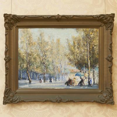 A scene in Paris park or gardens with figures