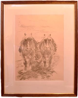 Horse-drawn cart with two horses