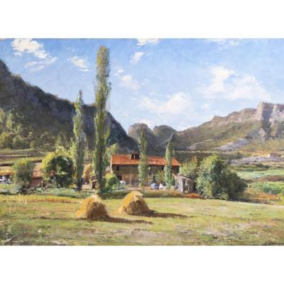 Landscape with haystacks