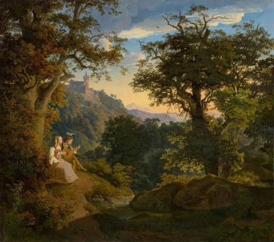 Panoramic Landscape with Lautist and a Young Woman by a Castle