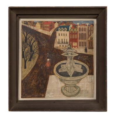 Street scene and fountain