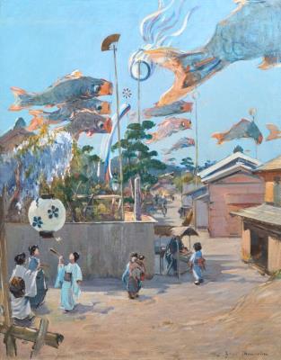 Japan, traditional scene animated with kites - Children's Festival, May 5