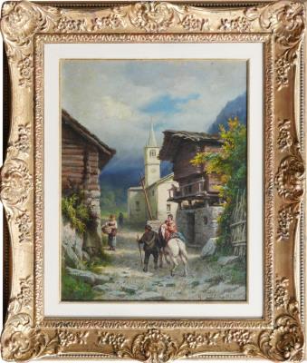 Glimpse of village with figures
